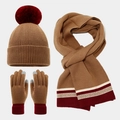 Dreiteiliges Winter-Set mit brauner Strickmütze, Schal und Touchscreen-Handschuhen - Dunkles Khaki