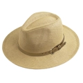 Classic khaki wide brim Panama straw hat with leather belt strap for sun protection - Adult 58cm One Size / Khaki