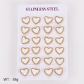 Set of 12 pairs of heart shaped stainless steel stud earrings with white pearl center - Large (12.8*11.5mm) / White Shell