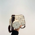 Chic cream and brown crossbody camera bag set with floral print and wide strap - White