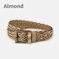 Handwoven casual waist belt in apricot finish with antique bronze metal buckle - Apricot