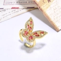 Elegant gold butterfly open ring with pink and clear zircon stones on vintage backdrop - Gold Pink Zirconia Butterfly(ZYN-DMR121G-1)