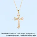 Titanium steel cross necklace in gold finish with sparkling cubic zirconia stones - Cross No.52 Gold (A1329)