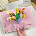 3D pop-up greeting card featuring a purple vase with colorful tulips and floral patterns - Gold Stamped Tulip