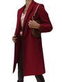 Classic deep red long woolen coat for women with lapel collar and button closure - Burgundy