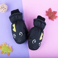 Waterproof black winter mittens for kids featuring a cartoon dinosaur eyes design - One Size / Black Goldfish Liquid Bag / 3-6 Years