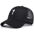 Retro Trucker Cap in Schwarz mit weißem Kreuz-Stickerei und atmungsaktivem Mesh-Netz - Schwarz
