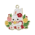 DIY enamel white rabbit charm with colorful tulips and gold plating for keychains - Tulip Bunny (18549)