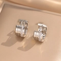 Elegantes pendientes de plata en forma de C con doble hilera de piedras de circón - Color Acero (246)