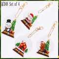 DIY Christmas Diamond Painting Keychain Set with Santa and Snowman Charms 4 Pcs - QC048 (4-Piece Set) Single-Sided