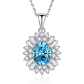 Collana in argento S925 con gemma blu ovale e un radioso grappolo di diamanti lucidi - Argento 925 / Acqua