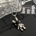 Silver hip hop necklace featuring a mechanical rabbit pendant and box chain - 60CM / Black