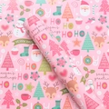 Pink Christmas wrapping paper roll with cartoon Santa Claus and snowman festive patterns - 75*52CM / Pink