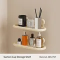 Set di 2 mensole ovali a ventosa bianco crema in ABS e PET per lo stoccaggio del bagno - Doppio Strato / Bianco Crema