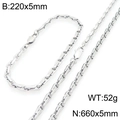 Conjunto de cadena de nariz de cerdo en acero inoxidable pulido con pulsera y collar - Estilo Cadena Mariner Plateada (KS227048-KFC)