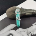 Turquoise hexagonal column pendant with silver rose carving on fashion magazine - Turquoise (Pendant Only)