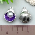 Purple shell enamel charm with white pearl and size measurement ruler, DIY pendant - 1Pc Purple Pearl Shell