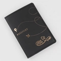 Black PU leather passport cover with gold airplane stamp and embossed texture finish - Black