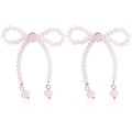 Handmade light pink beaded bow earrings with tassel fringe and golden metal accents - ZW1813 Gold-Pink Beaded