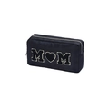 Black nylon makeup bag with chenille M heart M letter patch and gold zipper detail - S / Black