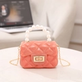 Pink mini jelly bag with pearl handle, diamond lattice pattern and gold chain strap - Orange
