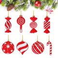 Classic red and white Christmas tree ornaments set with various candy cane and swirl shapes - Red Candy Series (8Pcs)
