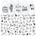 3D nail stickers with black and white drama queen letters and cartoon girl power designs - F638 (Bare Sheet)