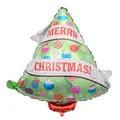 Detail of green Christmas tree foil balloon with Merry Christmas text, 66x72cm size - Shaped Christmas Tree