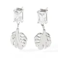 Orecchini a foglia d'argento con zircone e ciondolo monstera traforato in acciaio - Argento Zircone Bianco