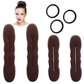 Brown sponge bun maker set with 4 hair styling tools and 3 black elastic hair bands - Sponge Bun Maker Set Coffee / Brown