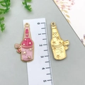 Pink and gold alloy wine bottle pendant charm with star and heart patterns for DIY crafts - 1Pc Wine Bottle (Pink)
