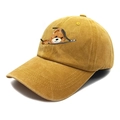 Mustard yellow vintage washed cotton baseball cap with creative zipper bear print - Ginger Yellow