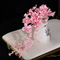 Pink floral hairband with delicate white pearls and tassel design for wedding hair styling - Lily of the Valley Headpiece-Pink