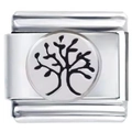 Modular stainless steel link charm with a black Tree of Life engraving for DIY bracelets - 0484-dream Tree Of Wisdom