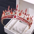 Luxurious red Baroque bridal crown with crystals and rhinestones in a gift box - Gold with Red Rhinestones