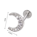Silver crescent moon cartilage stud with sparkling gems and 8mm x 6.8mm size detail - Crescent Moon