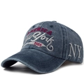 Vintage washed denim blue baseball cap with America New York 1985 3D embroidery - Adjustable / Navy Blue