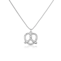 Detail of silver pretzel pendant necklace with sparkling stones on a white background - Platinum Color White Zircon Pretzel