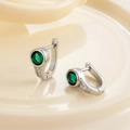 Orecchini geometrici in argento con gemma verde e piccoli zirconi bianchi - Orecchini a Cerchio con Zirconi Verdi (A104-1#)