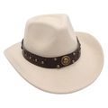Detail of western cowboy hat featuring cream felt fabric and studded leather band - One Size / Beige