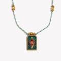 Bohemian 18K gold plated stainless steel necklace with green enamel pendant and braided cord - Woven Rope Enamel Sun Tarot-Gold Blue