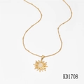 Goldene Halskette mit Sonnenanhänger und funkelnden Zirkonia-Steinen im modernen Stil - Goldene Sonnenblume Halskette (KD1708)