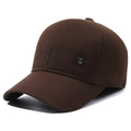Men's winter dark brown corduroy baseball cap with ear protection and metal shield logo - Adjustable / M Label Coffee