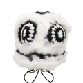 Plush white faux fur bucket hat with black and white crochet floral pattern for winter - One Size / Black White Floral White Plush