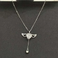 Cupid Herz Engel Flügel Halskette mit Zirkonia Steinen in Polierter Silber Optik - Weißer Engel / Weiß