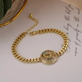 Gold plated cuban chain bracelet with cartoon girl pendant and colorful zircons - Little Boy (31531)