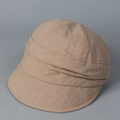 Berretto in lino marrone a pieghe da donna, cappello estivo traspirante protezione solare - M (56-58cm) / Cachi