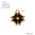 18K gold plated stainless steel heart pendant with black oil drip and crystal detail - Black Enamel Rhinestone Style (1622)