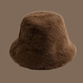 Detailed close-up of thick brown faux fur bucket hat with fluffy winter texture - Faux Mink Fur Style / Brown