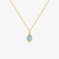 S925 silver necklace with a gold teardrop pendant and light blue zircon gemstone - 18K Gold - 534 (Blue)